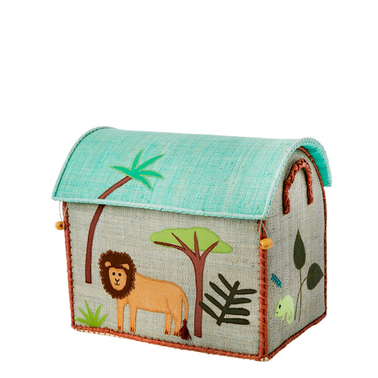 Rice Raffia Aufbewahrungbox - Jungle Theme Blau - Klein