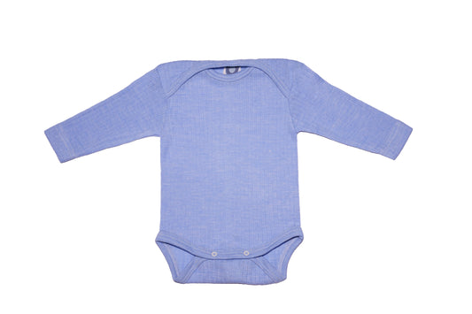 Cosilana Baby-Body - wolle-baumwolle/seide - blau meliert