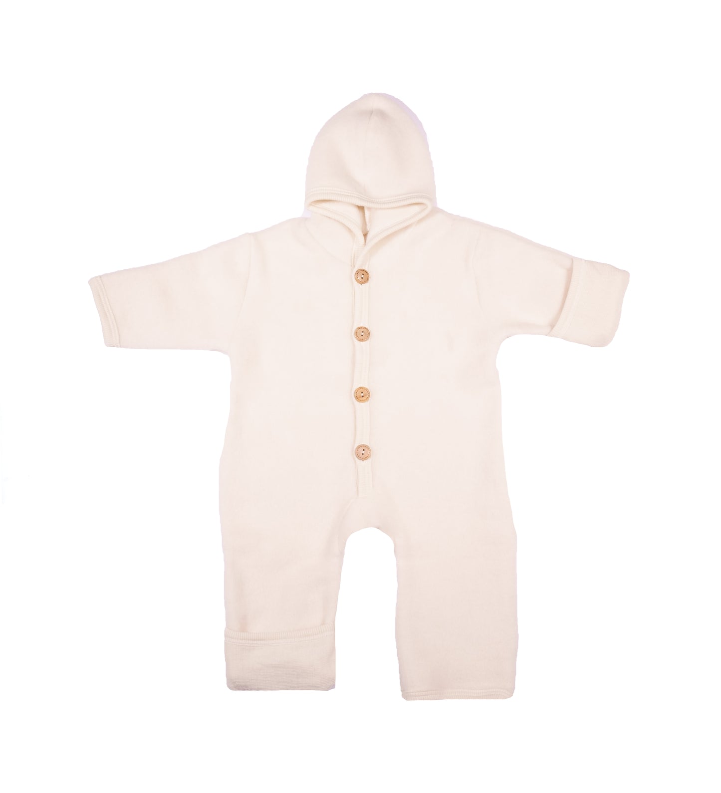 Cosilana Baby-Overall mit Kaputze und Kratzschutz - wolle/baumwoll-fleece - natur